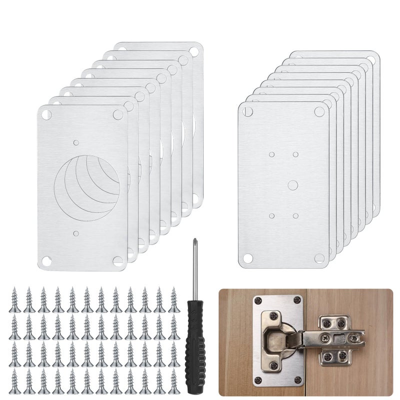 HexinYigjly 16Pcs Cabinet Hinges Repair Plates Cabinet Doors Hinge Repair Kit Stainless Steel Furniture Cabinet Drawer Window Repair Plates with Screwdriver