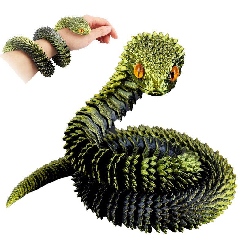 SUMLAND 3D Printed Snake3D Printed Animals24 Inch 3D Printed Fidget ToysArticulated Crystal AnacondaHome Office Executive Desk Decoration Black Gold - Image 3