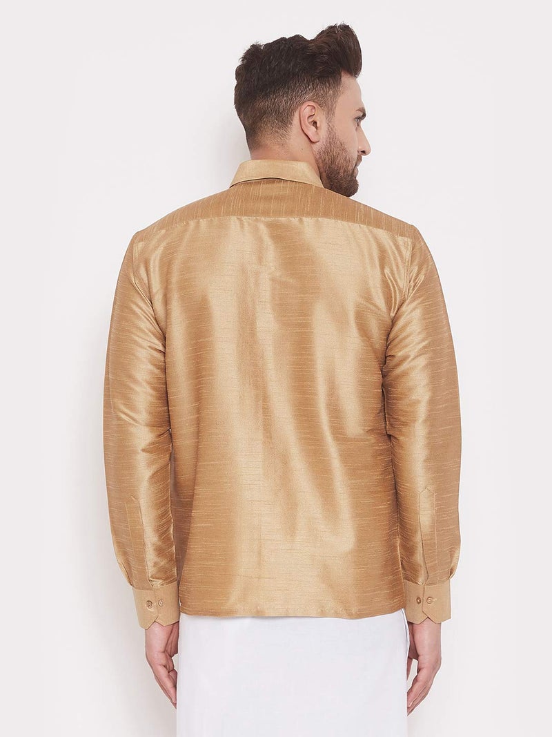 VASTRAMAY Men's Rose Gold Ethnic Silk Blend Shirt Full Sleeves – South Indian Shirt in Rose Gold, For Casual, Formal, Wedding & Festival Wear (S - XL) - Image 3
