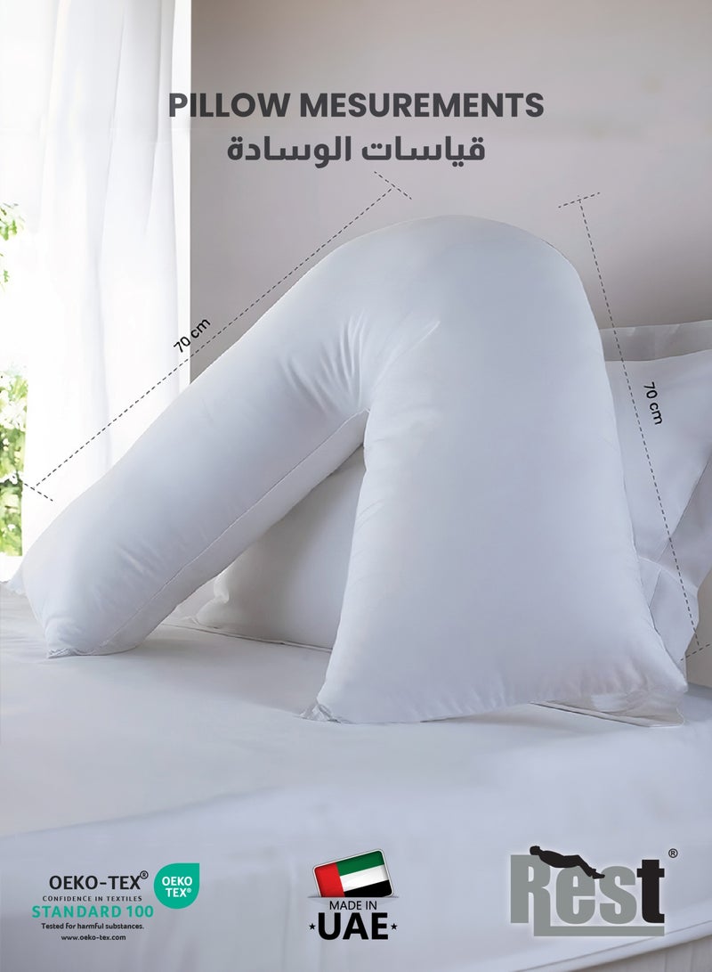 REST Maternity V-Shaped Extra Smooth Pillow 70x70cm Suitable for Neck and Back Support Sleeper Pillow Head Support Microfiber Pain Relief  White - Image 2