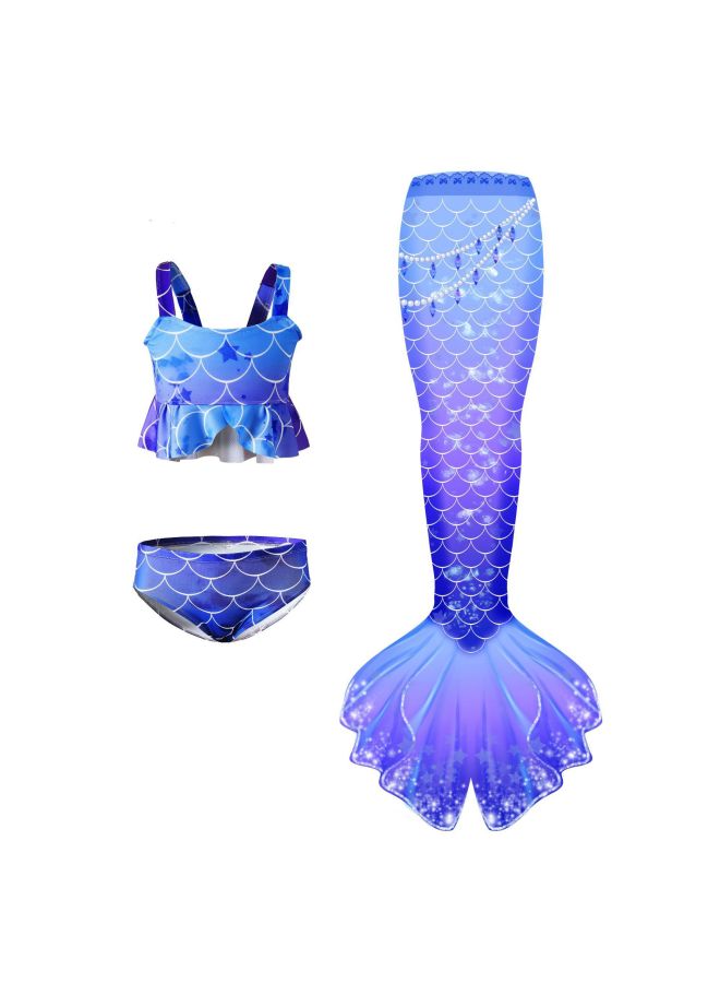 Generic Children's Mermaid Swimsuit Large Medium And Small Girls Princess Dress Performance Clothing Three-Piece Set Women's Split Bikini Swimsuit-Color:Colored Tulle (top + Shorts + Tail)- - Image 2