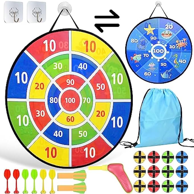 SIMDAO 26 Inches Kids Dart Board Set Double Sided Foldable Felt Dartboard with 12Pcs sticky Ball 6 darts 3 Sticky Dartboard Toys and Storage Bag for 410 years Kid Indoor Outdoor Toys Games Toys Gifts - Image 1