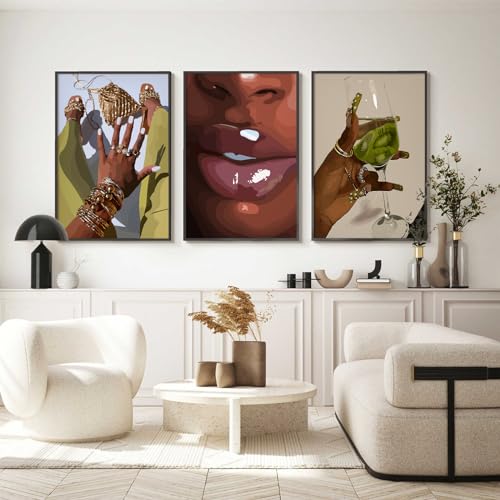 Tanmart Black Girl Wall Art African Woman Canvas Wall Decor American Black Women Wall Art Black Female Pictures Fashion Abstract Poster for Home Bedroom 12x16 Inch Unframed Set of 3 - Image 1