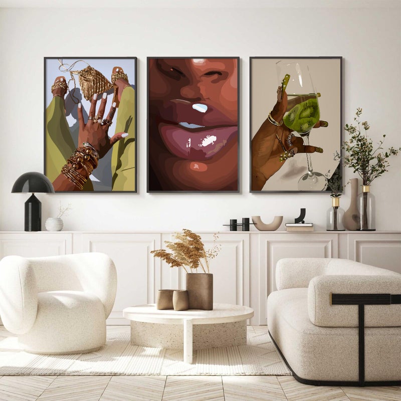 Tanmart Black Girl Wall Art African Woman Canvas Wall Decor American Black Women Wall Art Black Female Pictures Fashion Abstract Poster for Home Bedroom 12x16 Inch Unframed Set of 3 - Image 2
