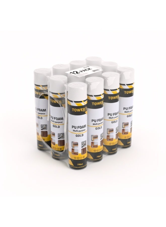 هيتكس عازل متعدد الأغراض من رغوة البولي يوريثان من هايتكس تاور، سعة 750 مل (12 قطعة) - مانع تسرب فجوات وشقوق من البولي يوريثان عالي التمدد مع قش | يُغلق المفاصل والتجاويف والنوافذ والأبواب | رغوة عازلة للصوت ومقاومة للحرارة - Image 1