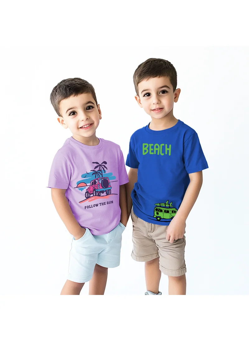 نوتيناتي Nautinati Boys' Pack of 2 Cotton Beach Graphic Printed T-shirts