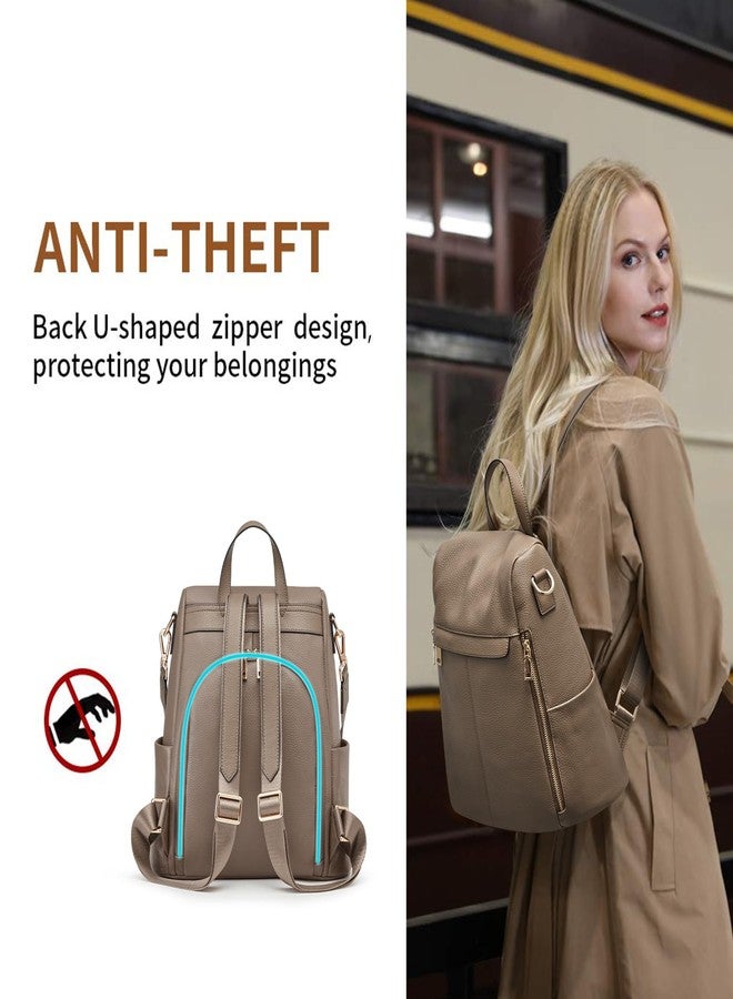 Kattee Women Real Leather Backpack Purse Anti-Theft Rucksack Fashion Shoulder School Bag Fits 11 inches Tablet, Khaki, 32 x 17 x 33.5 cm, minimalist - Image 3
