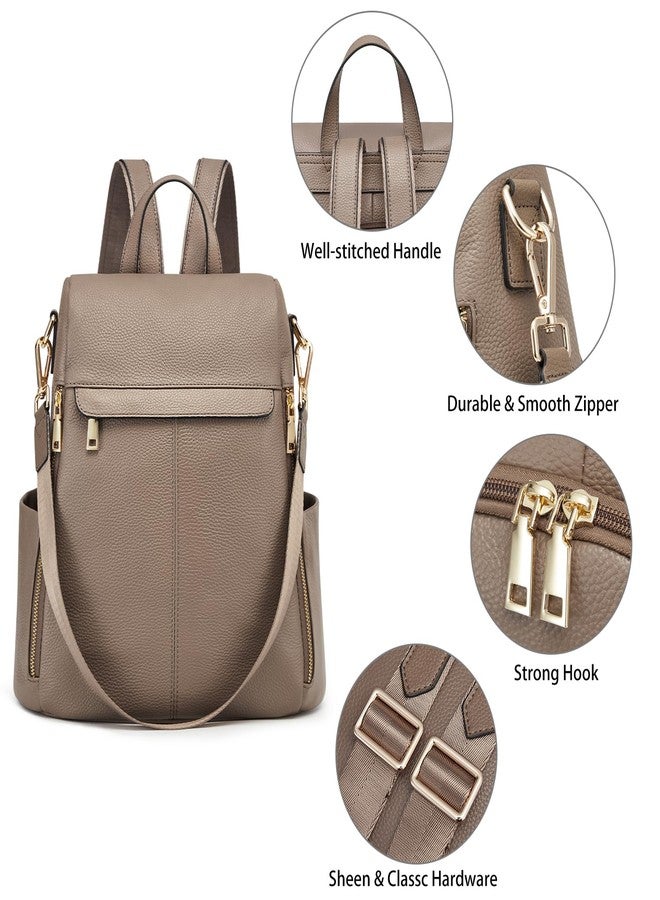 Kattee Women Real Leather Backpack Purse Anti-Theft Rucksack Fashion Shoulder School Bag Fits 11 inches Tablet, Khaki, 32 x 17 x 33.5 cm, minimalist - Image 5