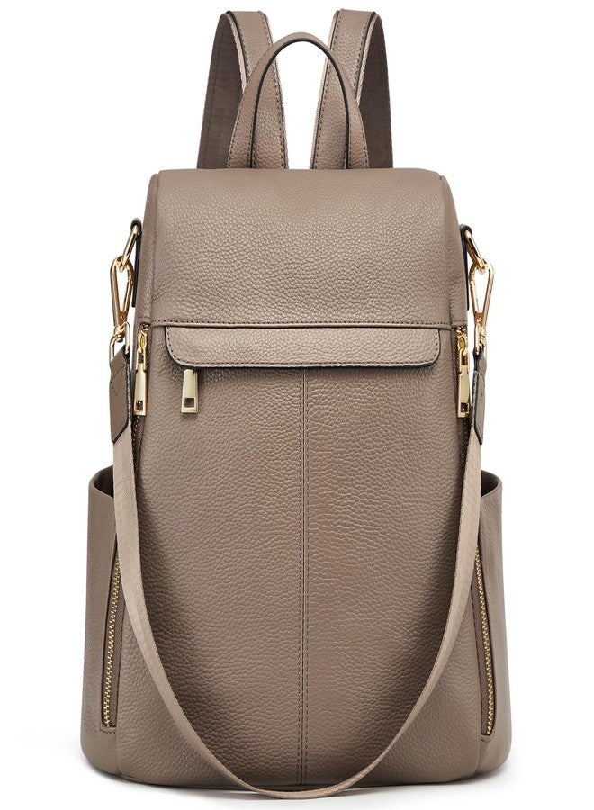 Kattee Women Real Leather Backpack Purse Anti-Theft Rucksack Fashion Shoulder School Bag Fits 11 inches Tablet, Khaki, 32 x 17 x 33.5 cm, minimalist - Image 1