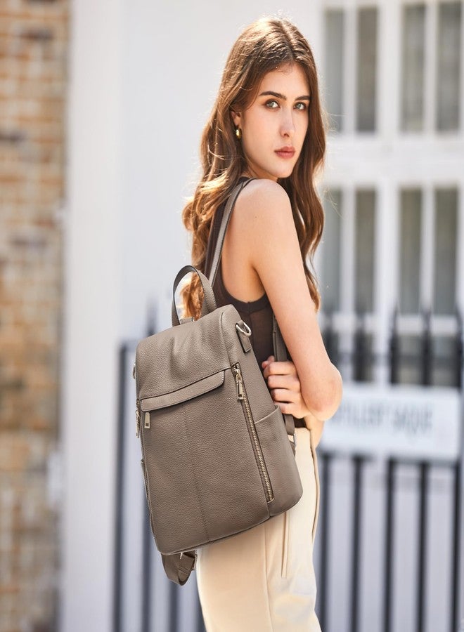 Kattee Women Real Leather Backpack Purse Anti-Theft Rucksack Fashion Shoulder School Bag Fits 11 inches Tablet, Khaki, 32 x 17 x 33.5 cm, minimalist - Image 2