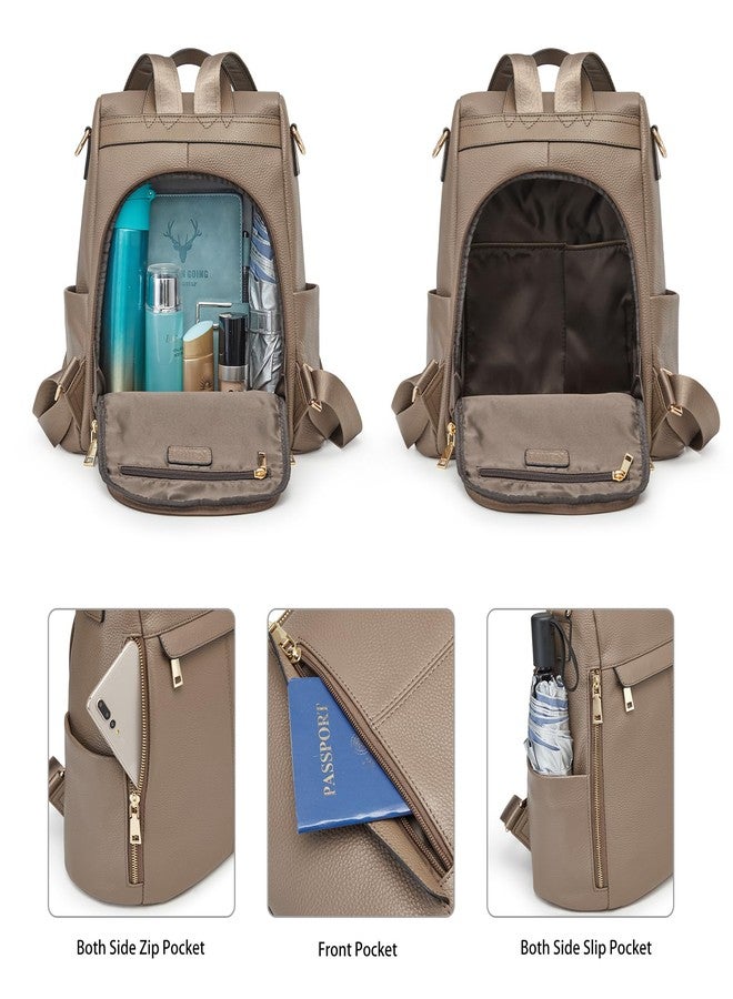 Kattee Women Real Leather Backpack Purse Anti-Theft Rucksack Fashion Shoulder School Bag Fits 11 inches Tablet, Khaki, 32 x 17 x 33.5 cm, minimalist - Image 4