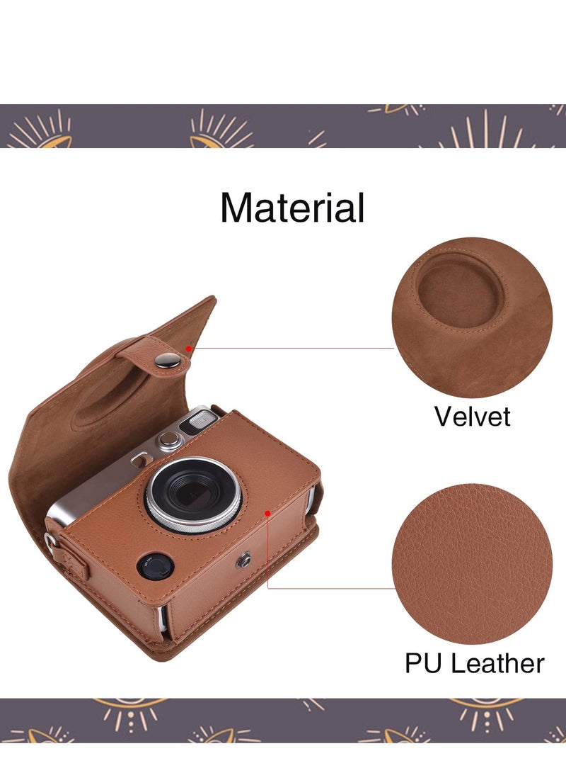 Fuji Mini EVO Camera Case with Adjustable Shoulder Strap - Brown Lychee Texture, Horizontal Style, Perfectly Compatible with Fuji Mini EVO Camera. - Image 2