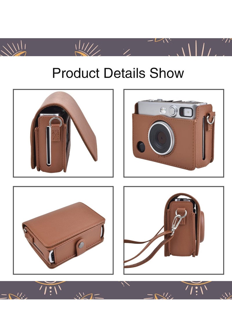 Fuji Mini EVO Camera Case with Adjustable Shoulder Strap - Brown Lychee Texture, Horizontal Style, Perfectly Compatible with Fuji Mini EVO Camera. - Image 3