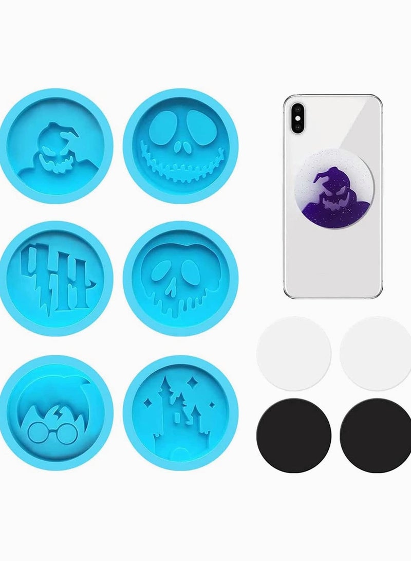 Y&D 10 Pieces Phone Grip Epoxy Resin Molds, Theme Badge 6 Pcs Circle Shaped Silicone On Top Molds with 4 Sockets for DIY Crafts Jewelry Making - Image 1