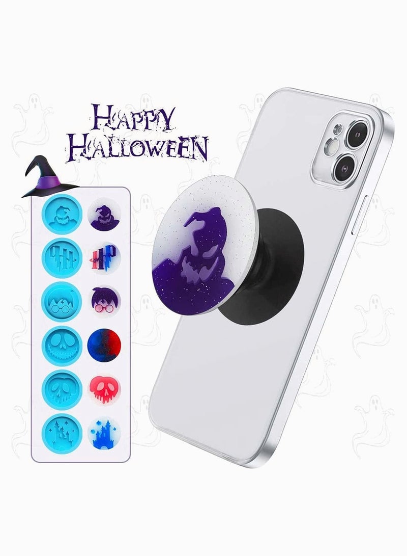 Y&D 10 Pieces Phone Grip Epoxy Resin Molds, Theme Badge 6 Pcs Circle Shaped Silicone On Top Molds with 4 Sockets for DIY Crafts Jewelry Making - Image 4