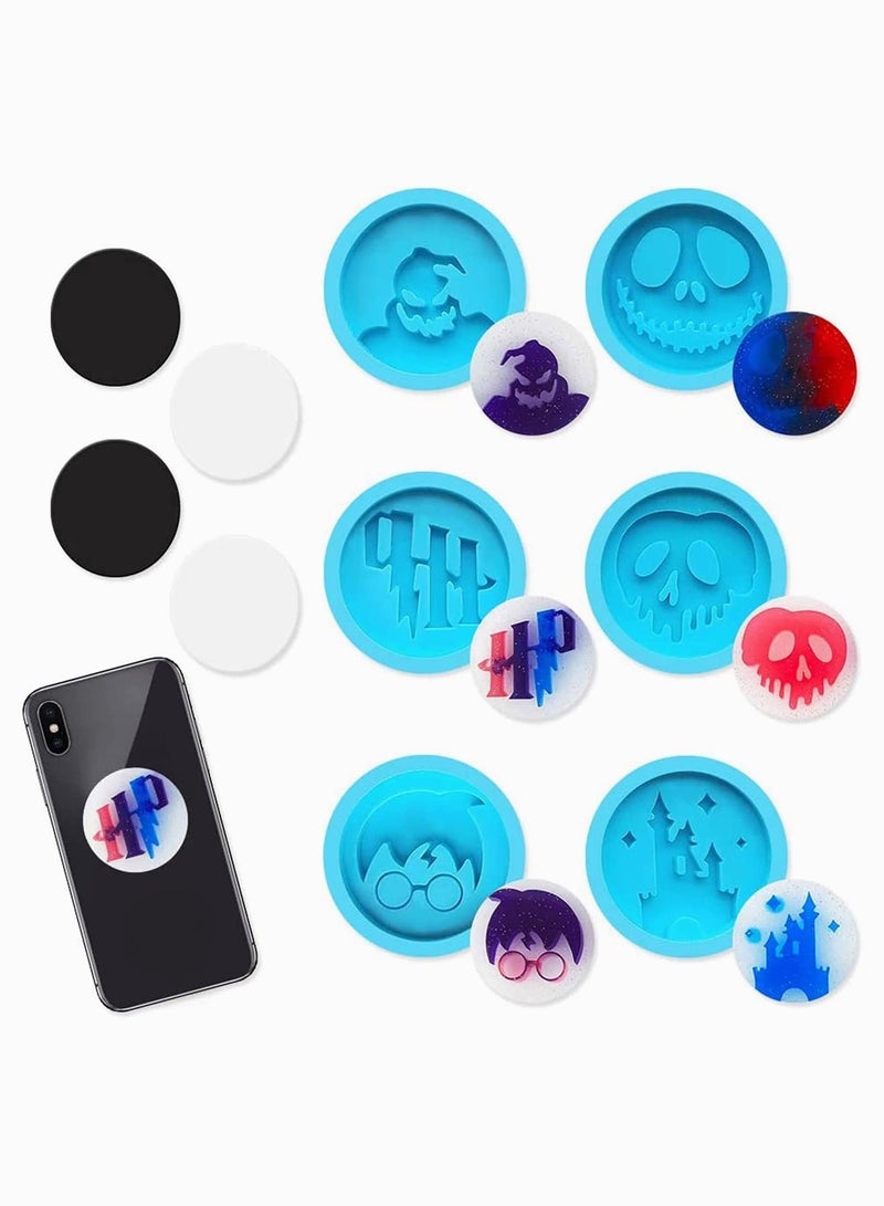 Y&D 10 Pieces Phone Grip Epoxy Resin Molds, Theme Badge 6 Pcs Circle Shaped Silicone On Top Molds with 4 Sockets for DIY Crafts Jewelry Making - Image 3