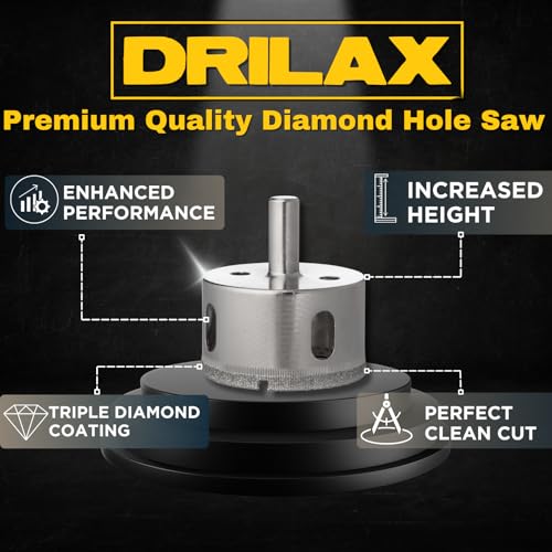 DRILAX منشار ثقب ماسي دريلاكس 1-3/4 بوصة | عمود 3/8 بوصة، عمق 1-1/8 بوصة | لصمامات الدش، الأضواء المدمجة، مصابيح زجاجية | يحفر البلاط، الجرانيت، الزجاج، الحجر - Image 2