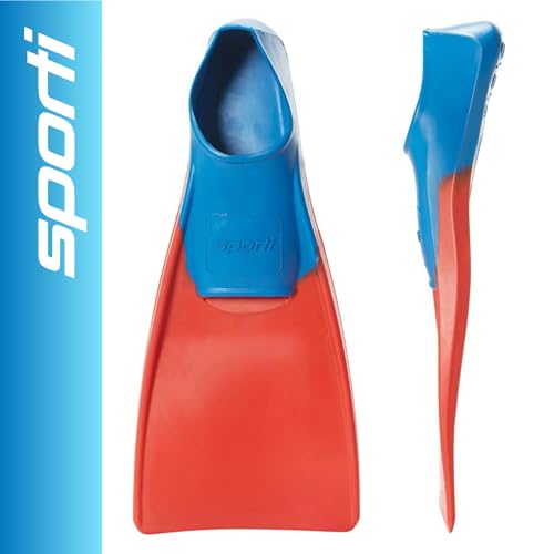 Sporti Adult-Kids Short Swim Fins, Floating Fin for Swimming & Snorkeling, Swim Flippers for Training - RedBlue - Little Kid 13-1 - Image 2