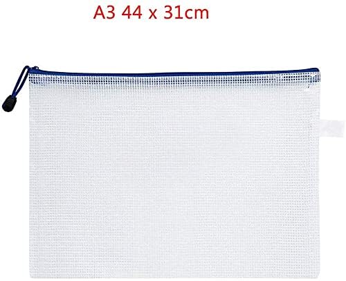 Unifizz A3 Plastic Wallets, Zip Lock Bags Waterproof Clear File Folder Document Mesh Zipper Bag Storage Pouch for School Office Homework Travel, 44 x 31cm, White, 1pcs - Image 2