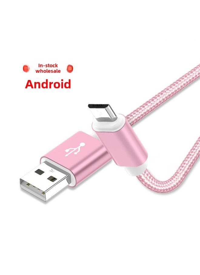 Generic Applicable To Apple 13 Data Cable Braided Android Charging Cable Type-c Huawei Mobile Phone 2A Fast Charging Cable 1 M 2m-Color:Cute Pink-Model:Android Interface 2 M  - Image 2