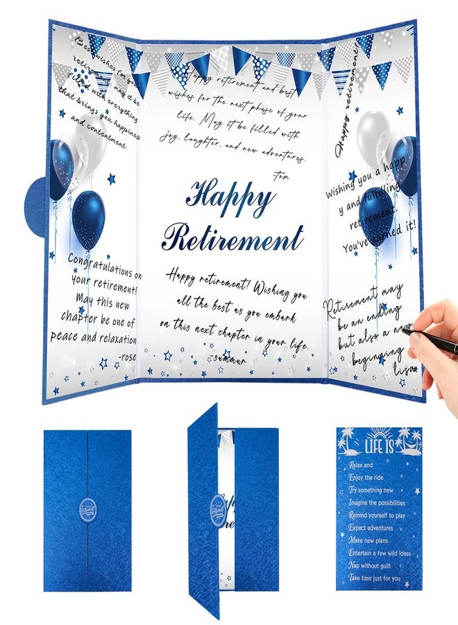Roetyce Retirement Party Decorations, Blue Silver Retirement Guest Book, Hapyy Retirement Decorations, Best Retirement Gifts for Men Women, Retirement Signature Board, Jumbo Retirement Card Keepsake - Image 1