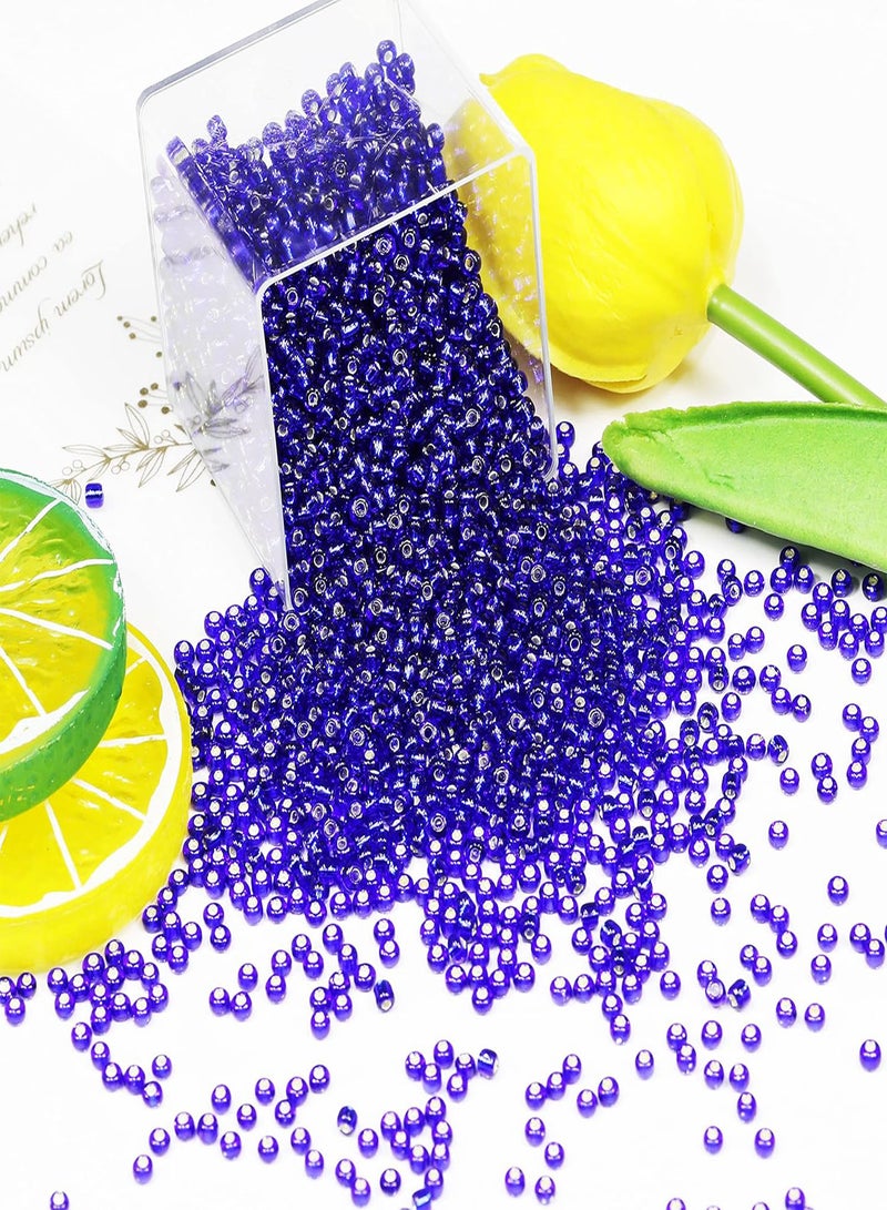 GGOOT Bulk Seed Beads 110 Grams About 350pcs, 3mm 8/0 Glass Craft Beads for Making Earrings, Bracelets, Pendants, Waist Jewelry,DIY Handmade Seed Beads（Royal Blue Silver core）  - Image 2