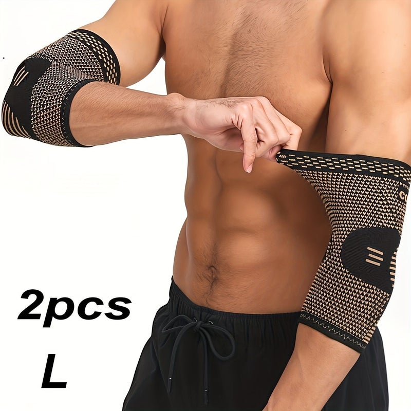2 Pairs Copper Fiber Elbow Sleeves Unisex Sports Arm Cuffs Stretch Knit Support Size M - Image 5