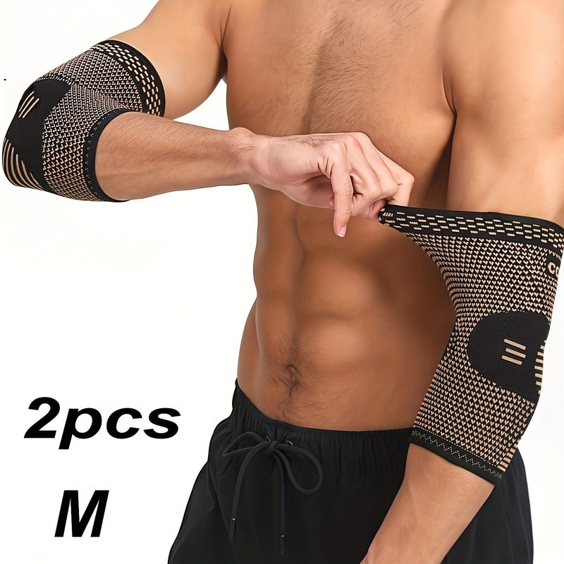 2 Pairs Copper Fiber Elbow Sleeves Unisex Sports Arm Cuffs Stretch Knit Support Size M - Image 3