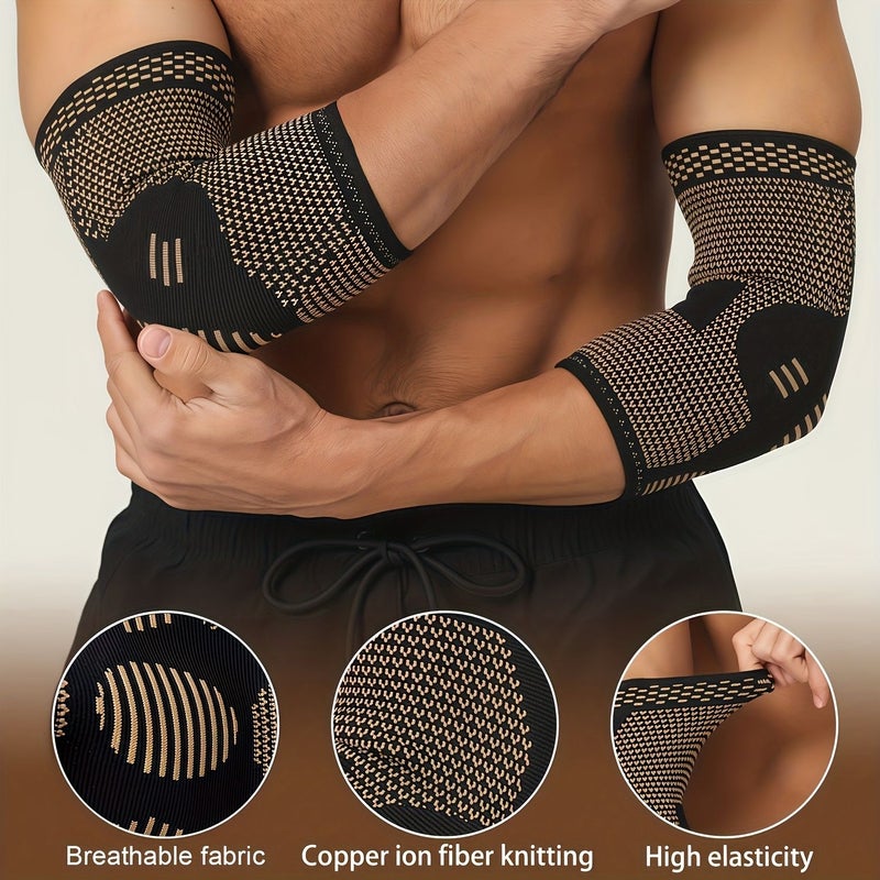 2 Pairs Copper Fiber Elbow Sleeves Unisex Sports Arm Cuffs Stretch Knit Support Size M - Image 2