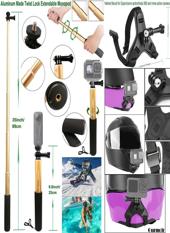 Gurmoir Accessory Kit for Gopro 13/12/11/10/9/Osmo Action 5 pro/4/3/Insta 360 X5/X4/X3 and More Cameras, Bike Mount/Hat Clip/Helmet Strap/Backpack Mount kit for Gopro/Osmo Action/Insta 360(DT18) - Image 4