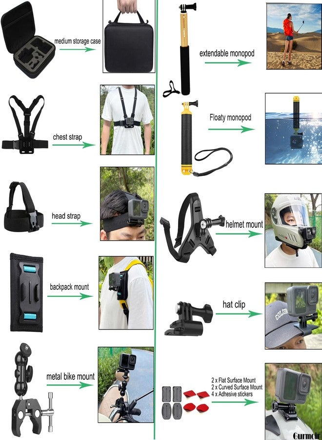 Gurmoir Accessory Kit for Gopro 13/12/11/10/9/Osmo Action 5 pro/4/3/Insta 360 X5/X4/X3 and More Cameras, Bike Mount/Hat Clip/Helmet Strap/Backpack Mount kit for Gopro/Osmo Action/Insta 360(DT18) - Image 5