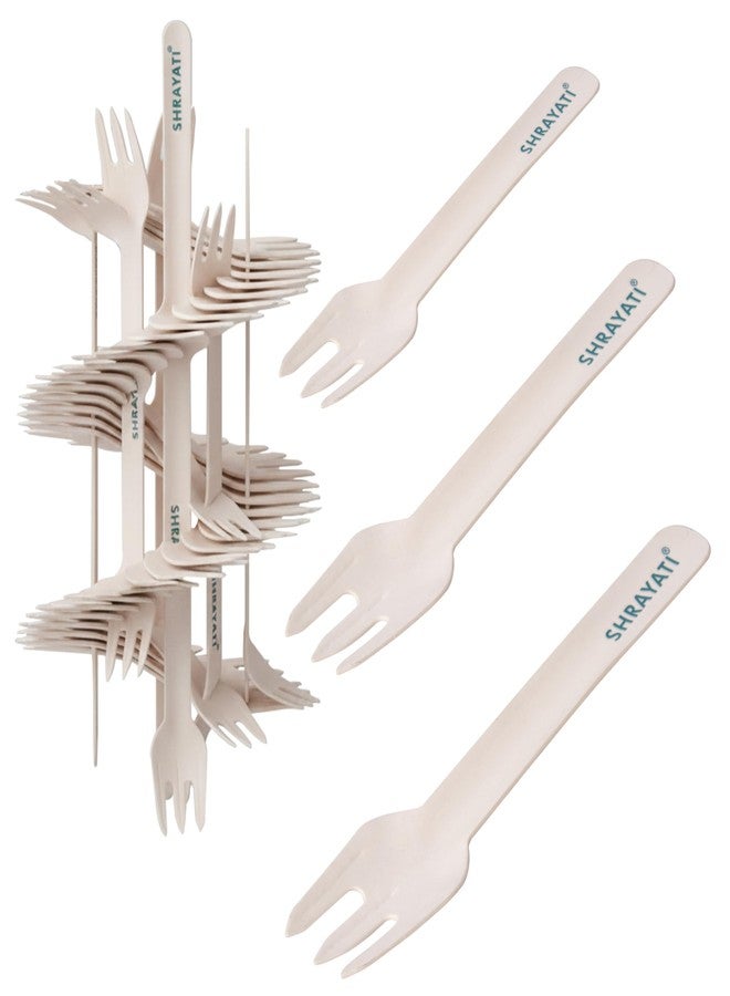 Shrayati Paper Fork Set of 100 Pcs | Eco-Friendly Disposable Cutlery | Biodegradable Sturdy Paper Pulp Forks | Food-Grade & Plastic-Free | Ideal for Picnics, Parties, Catering and Daily use