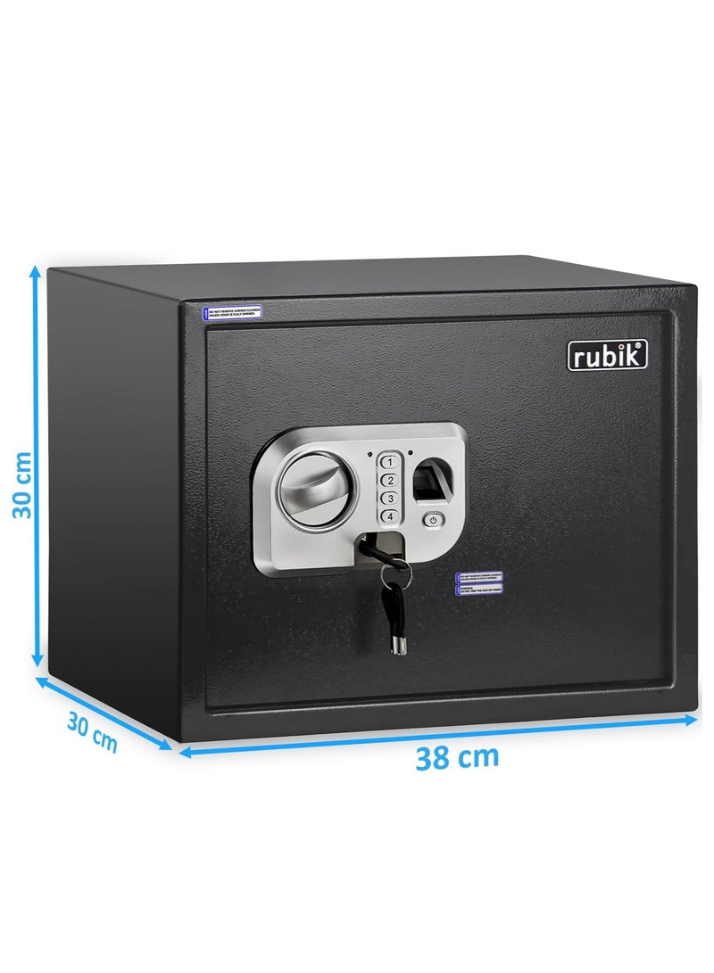 Rubik Large Safe Box Biometric Fingerprint, Digital Keypad and Key Lock, A4 Document Size Safety Locker for Home Office RBFPN30 (8kg, 30x38x30cm) Black - Image 4