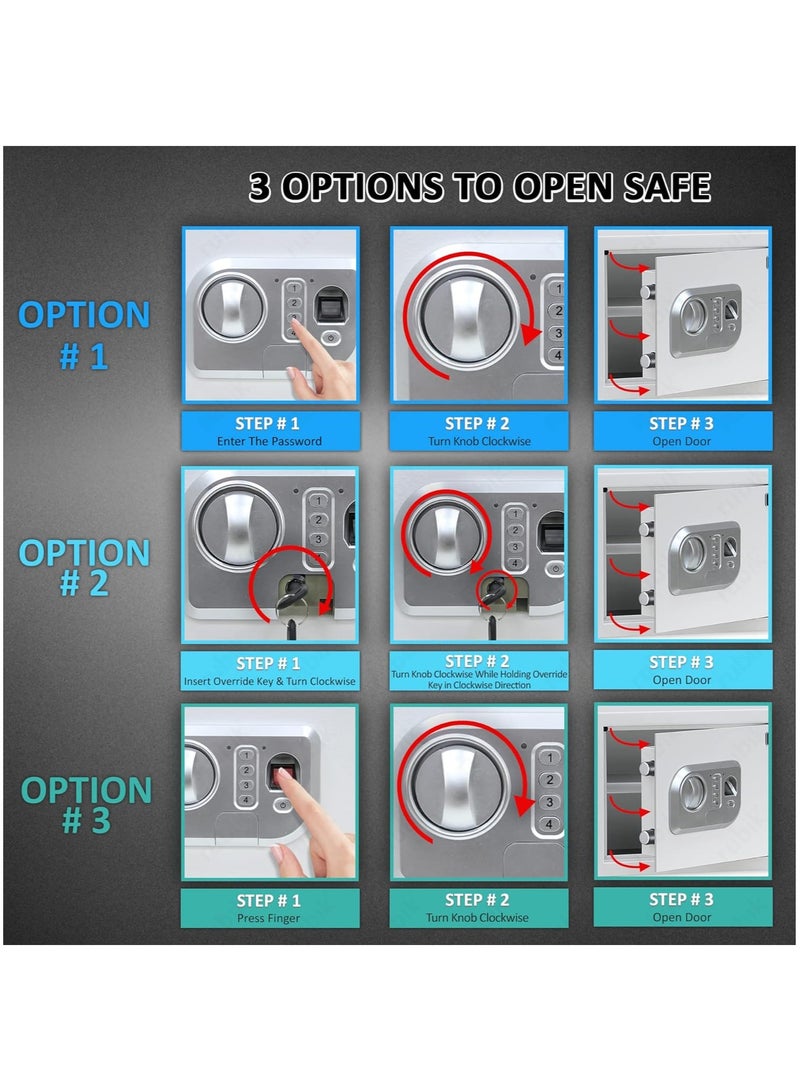 Rubik Large Safe Box Biometric Fingerprint, Digital Keypad and Key Lock, A4 Document Size Safety Locker for Home Office RBFPN30 (8kg, 30x38x30cm) Black - Image 5