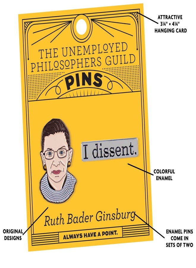 ذي أن إمبلويد فيلوسوفرز جيلد مجموعة دبابيس مينا "نقابة الفلاسفة العاطلين عن العمل" تحمل شعار "روث بادر غينسبيرغ وأنا نعارض" - مزودة بمشابك خلفية مطاطية قوية، مجموعة من دبوسين - Image 4