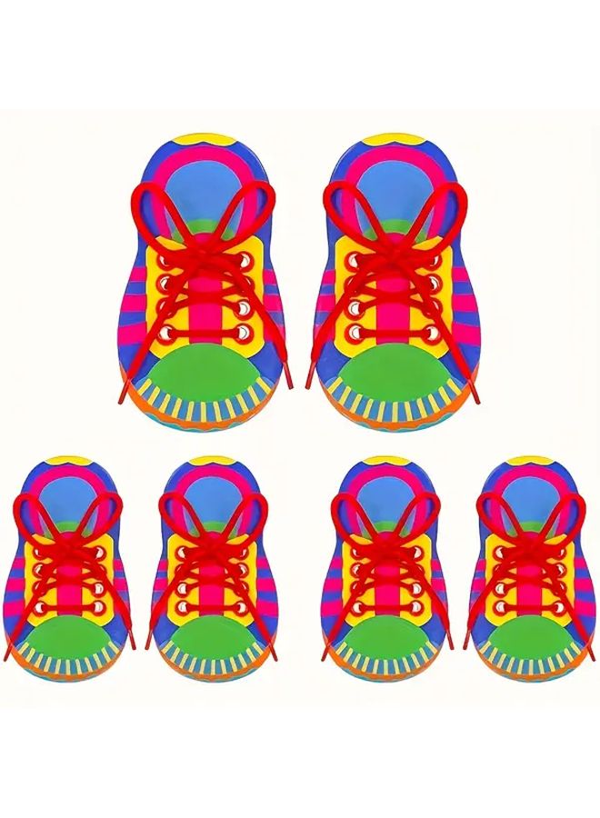 قطعتان من مجموعة بطاقات ممارسة ربط أربطة الأحذية الخشبية، أنماط وألوان عشوائية، لعبة تعليمية مبكرة - Image 4