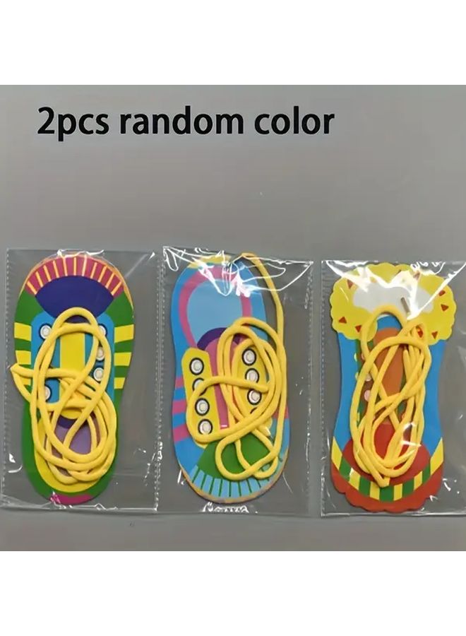 قطعتان من مجموعة بطاقات ممارسة ربط أربطة الأحذية الخشبية، أنماط وألوان عشوائية، لعبة تعليمية مبكرة - Image 1