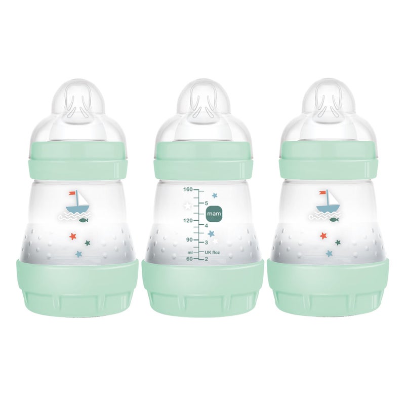 MAM 5oz Easy Start Anti-Colic Baby Bottles, Slow Flow, Breastfeeding-Like Silicone Nipple Bottle, Reduces Colic, Gas, & Reflux, Easy-to-Clean, BPA-Free, Vented Baby Bottles for Newborns, 0-3 Months - Image 1