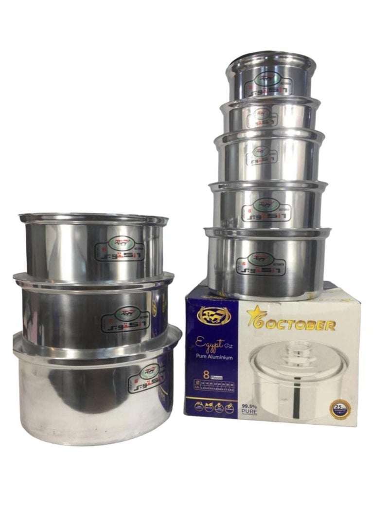 6 أكتوبر طقم قدور ألمنيوم مكون من 8 قدور ماركة 6 أكتوبر صناعة مصرية - Image 1