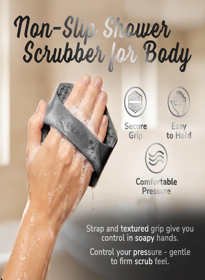 SILKLE Silicone Body Scrubber – Gentle Exfoliating Shower Scrubber for Body & Bath, Silicone Shower Brush & Loofah Alternative – Non-Slip Silicone Body Brush, Quick Dry, Hygienic - Black - Image 4