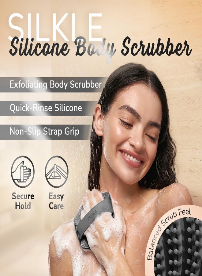 SILKLE Silicone Body Scrubber – Gentle Exfoliating Shower Scrubber for Body & Bath, Silicone Shower Brush & Loofah Alternative – Non-Slip Silicone Body Brush, Quick Dry, Hygienic - Black - Image 2