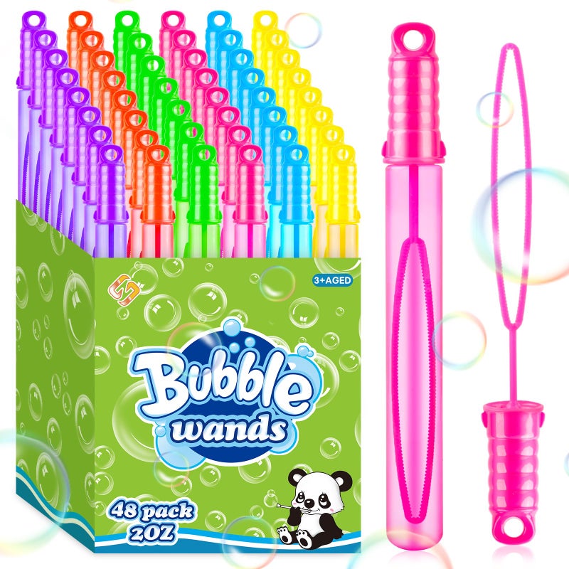 ZIRSENG Bubble Wands 48 Piece In 6 Colors  2Oz Bubbles Party Favors Bulk For Kids  Summer Outdoor Gifts For Boys Girls  Themed Birthday  Carnival  Wedding  Classroom Prizes  Ideal Goodies Bags Stuffers - Image 1