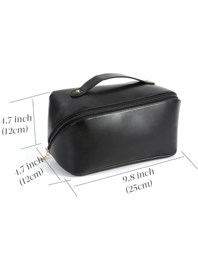 Lazer Travel Cosmetic Makeup Pouches for Women Travel Organizer Bag Portable Pouch Open Flat Toiletry Bag Make Up Organizer with Divider and Handle (Black) - Image 2
