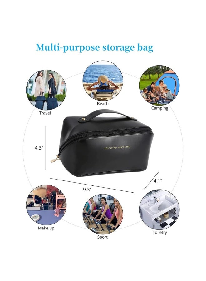 Lazer Travel Cosmetic Makeup Pouches for Women Travel Organizer Bag Portable Pouch Open Flat Toiletry Bag Make Up Organizer with Divider and Handle (Black) - Image 3