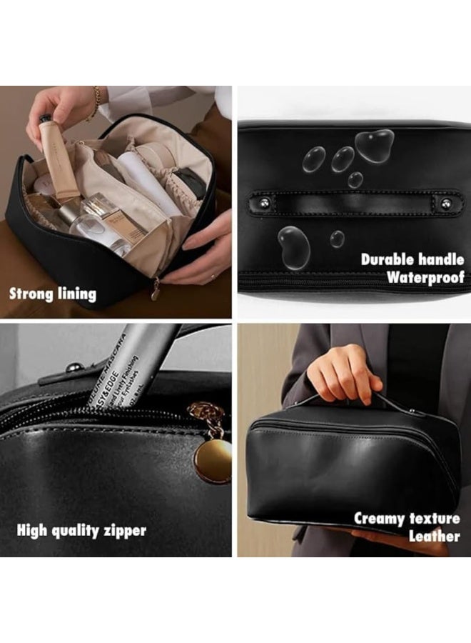 Lazer Travel Cosmetic Makeup Pouches for Women Travel Organizer Bag Portable Pouch Open Flat Toiletry Bag Make Up Organizer with Divider and Handle (Black) - Image 4