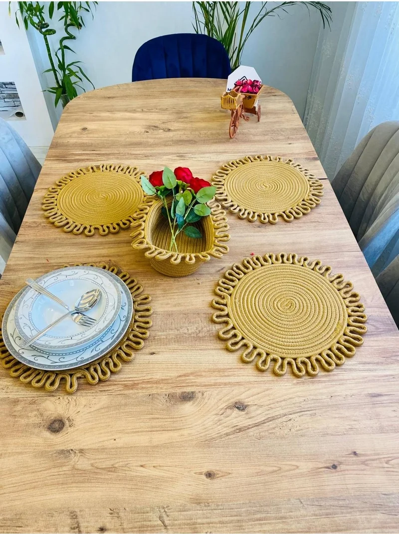 بدز ديري BDZ Leather Wicker Jute Presentation Plate Mat American Service and Basket 5 Pieces