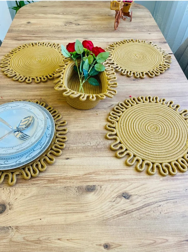 بدز ديري BDZ Leather Wicker Jute Presentation Plate Mat American Service and Basket 5 Pieces