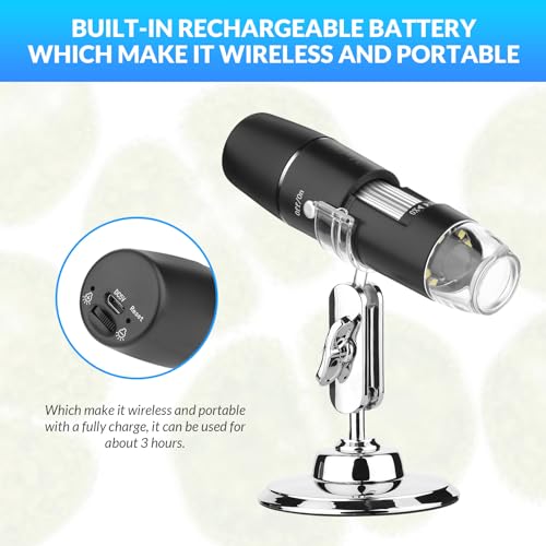 mafiti Handheld Digital Microscope Wireless Portable for Kids Adults 50x-1000x Magnification with 360 Rotate Stand Compatible with iOS/Android iPhone, iPad - Image 3
