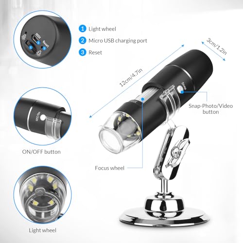 mafiti Handheld Digital Microscope Wireless Portable for Kids Adults 50x-1000x Magnification with 360 Rotate Stand Compatible with iOS/Android iPhone, iPad - Image 5