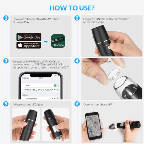mafiti Handheld Digital Microscope Wireless Portable for Kids Adults 50x-1000x Magnification with 360 Rotate Stand Compatible with iOS/Android iPhone, iPad - Image 4
